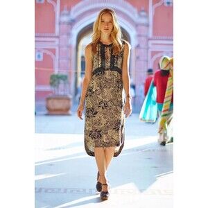 NWT Anthropologie Holding Horses Suraja Midi Dress Lace Fringe Black Size 12 NEW